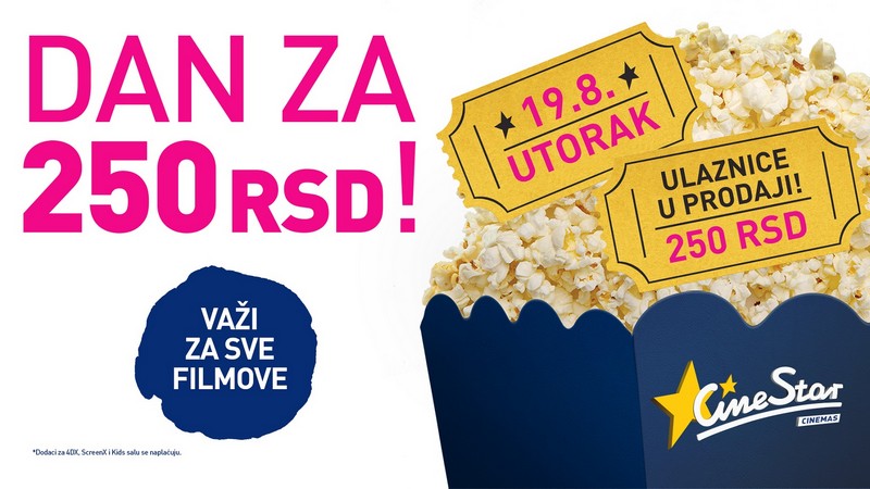 VELIKO PLATNO, MALA CENA – 19. avgusta svi u CineStar  za samo 250 rsd!
