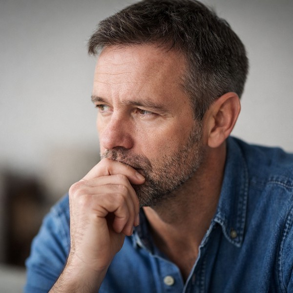 Muškarac u zrelim godinama razmišlja o ljubavi i emocijama