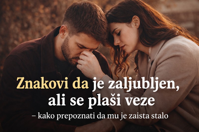 Zamišljen muškarac i žena u emotivnom trenutku – znakovi da je zaljubljen, ali se plaši veze.