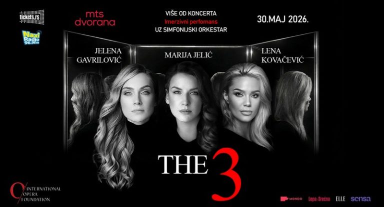 Lena Kovačević, Jelena Gavrilović i Marija Jelić na promociji koncerta THE 3 u MTS Dvorani 2026
