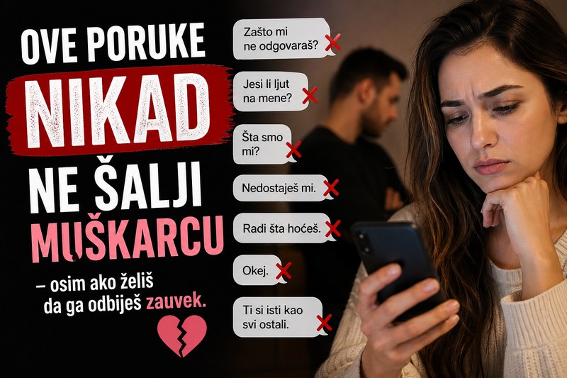 Žena zabrinuto gleda u telefon dok razmišlja koje poruke ne treba slati muškarcu u vezi