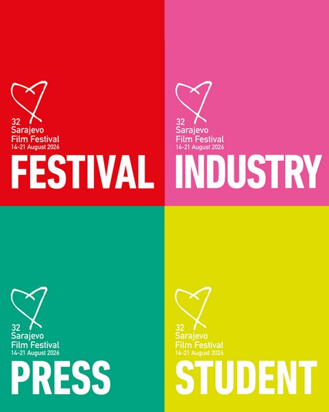 Vizual za 32. Sarajevo Film Festival 2026 sa četiri tipa akreditacija: festivalska, industry, press i studentska, prikazan u živim bojama sa datumom održavanja 14–21. avgust 2026.