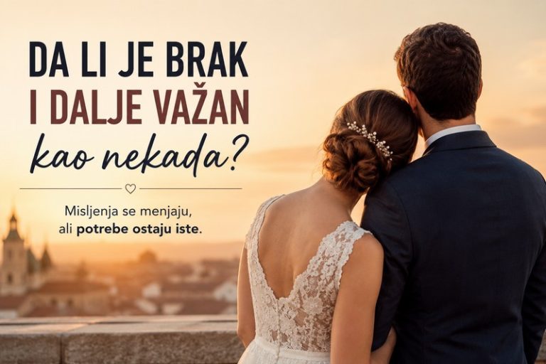 Mladenci zagrljeni posmatraju zalazak sunca – ilustracija koja simbolizuje pitanje da li je brak i dalje važan kao nekada u savremenom društvu.